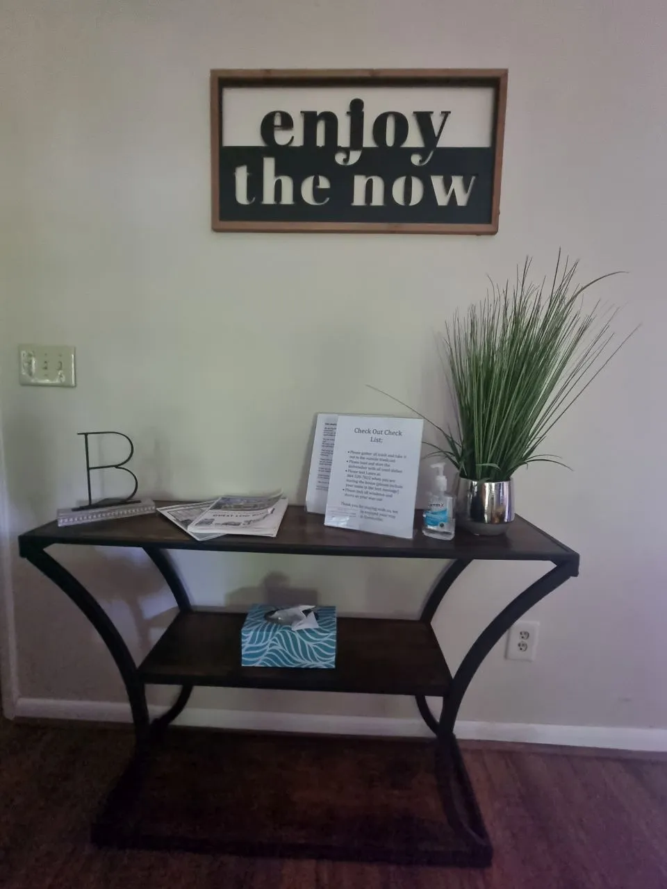 Welcome console table with decor