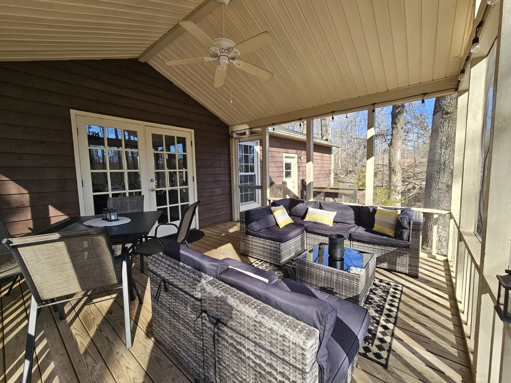 Porch dining area with French doors