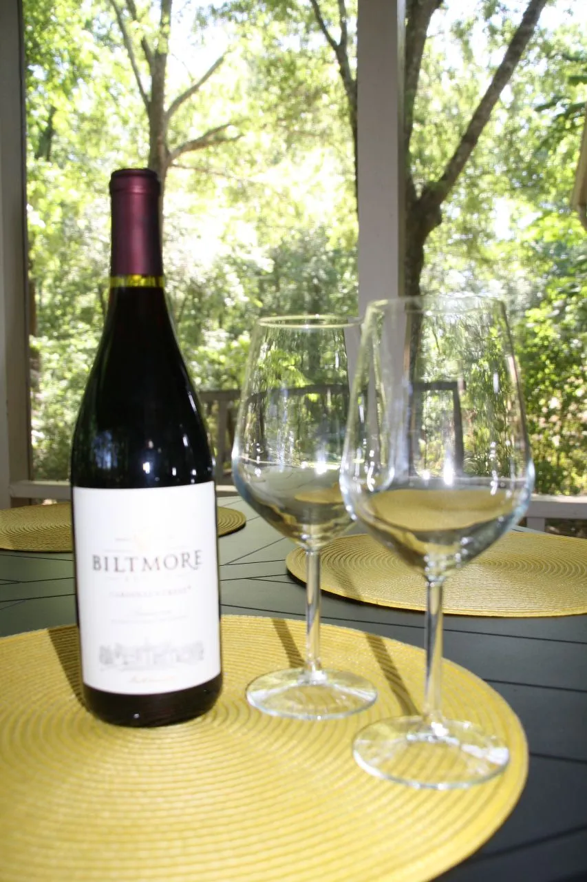 Wine on the porch with forest view